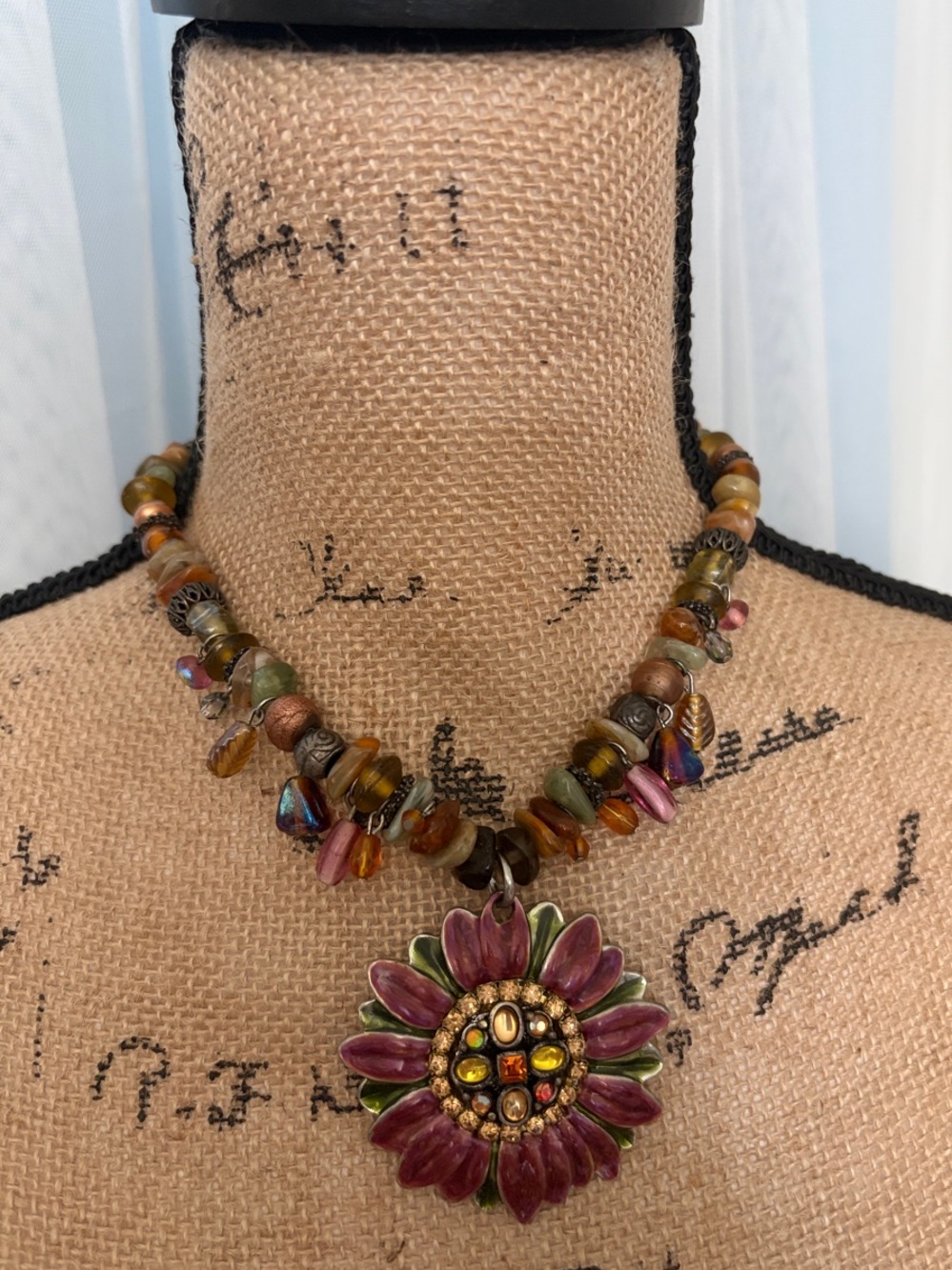 Chico's Multicolor Pink and Amber Floral Pendant Necklace